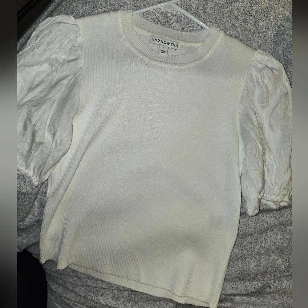 And Now This White Puff Sleeve Knit Top